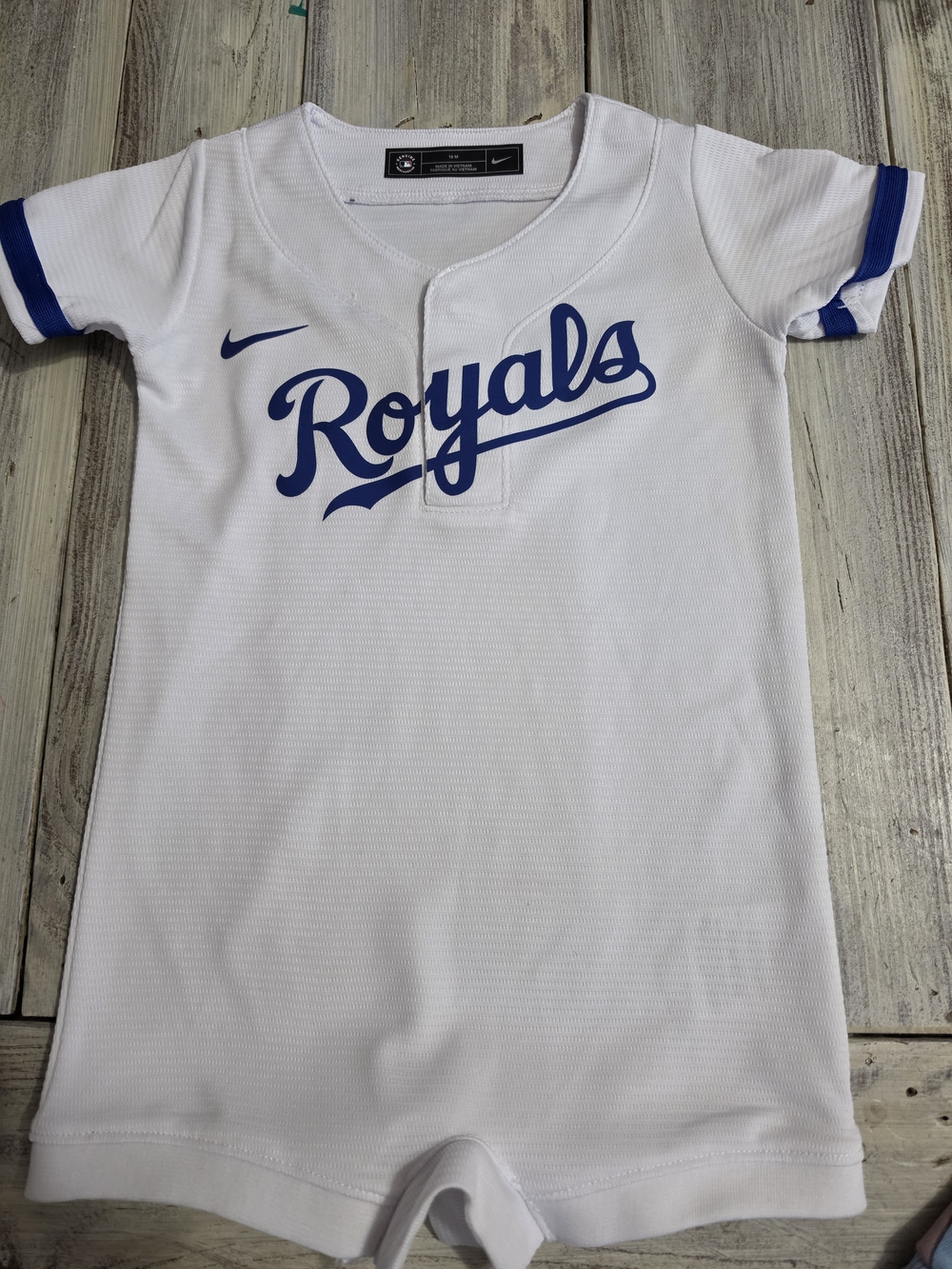Nike White and Blue 'Royals' Kids Short Sleeve Jersey